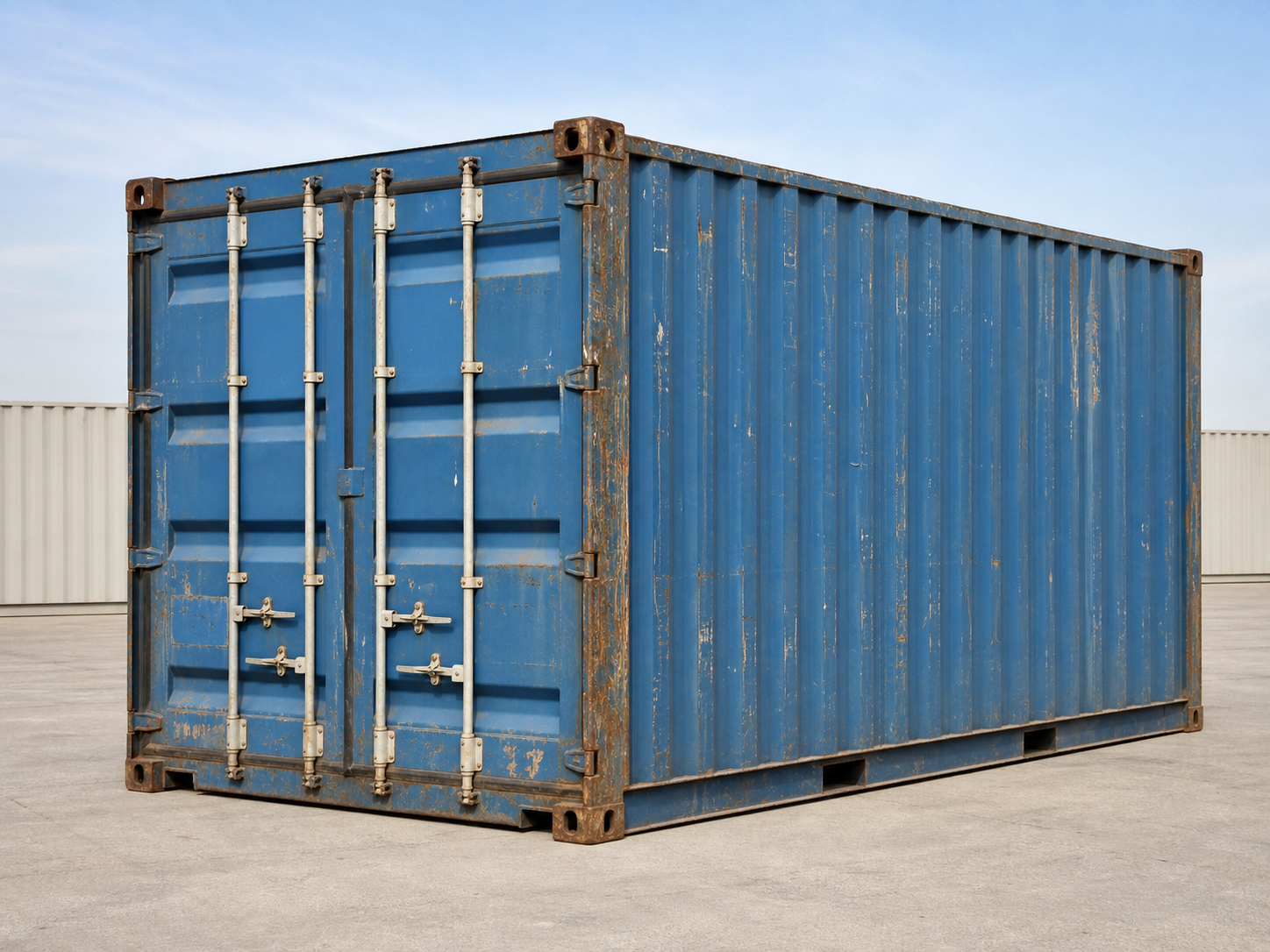 20ft dry shipping container in an industrial yard