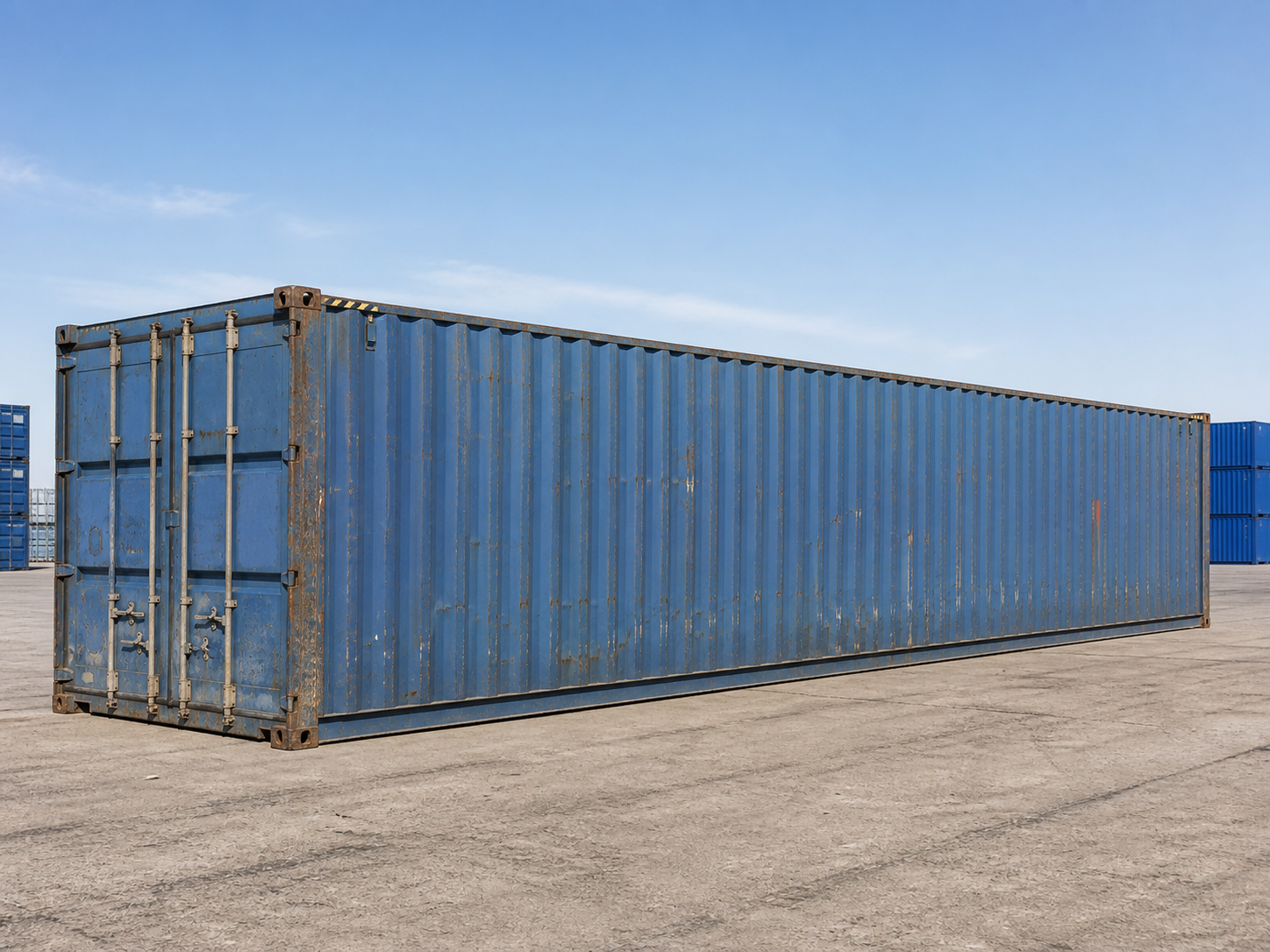 40ft dry shipping container in an industrial yard